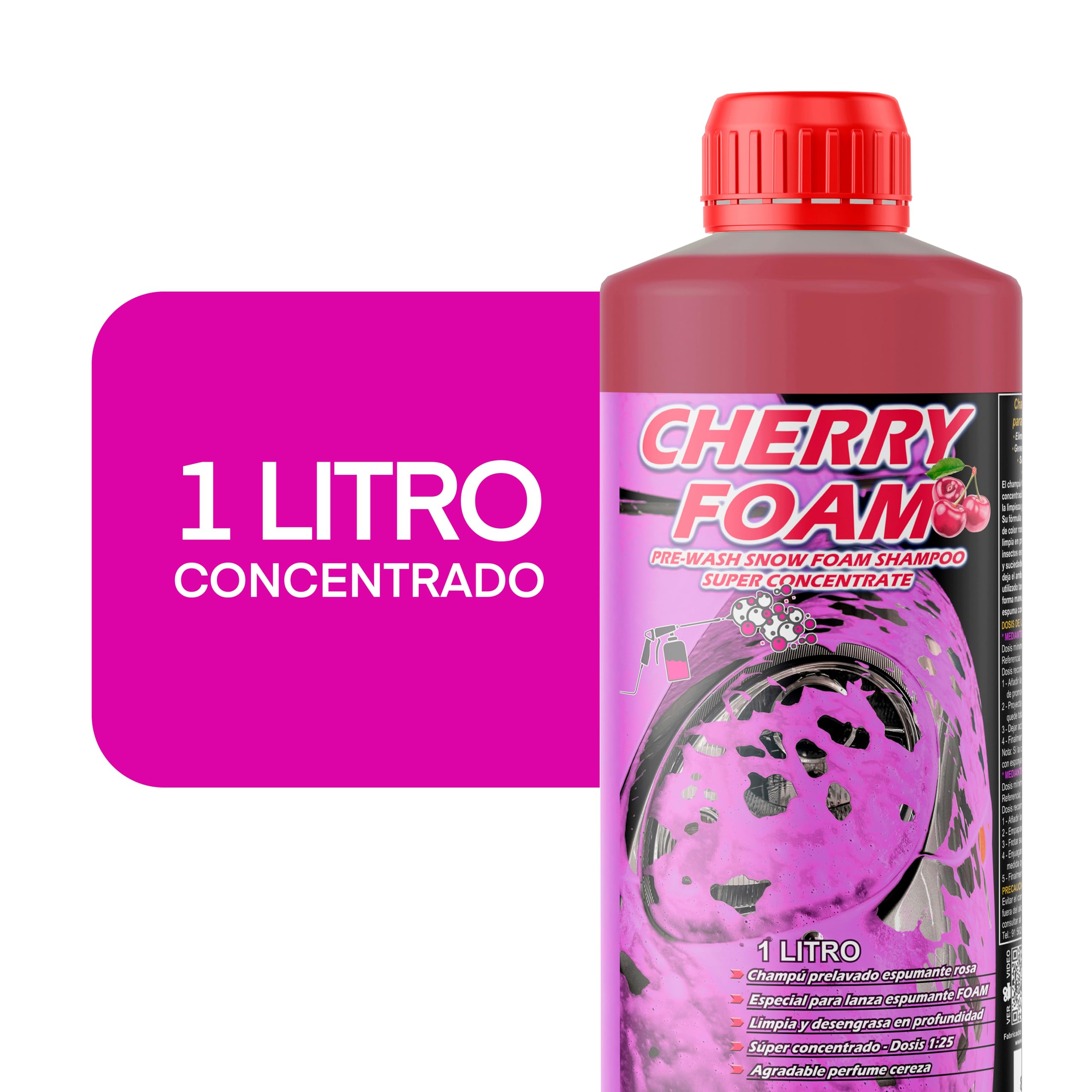 SANMARINO Champú coche Espuma Rosa 1 LITRO Lavado Coche y Moto Foam Rosa Espuma Activa - CHERRY FOAM