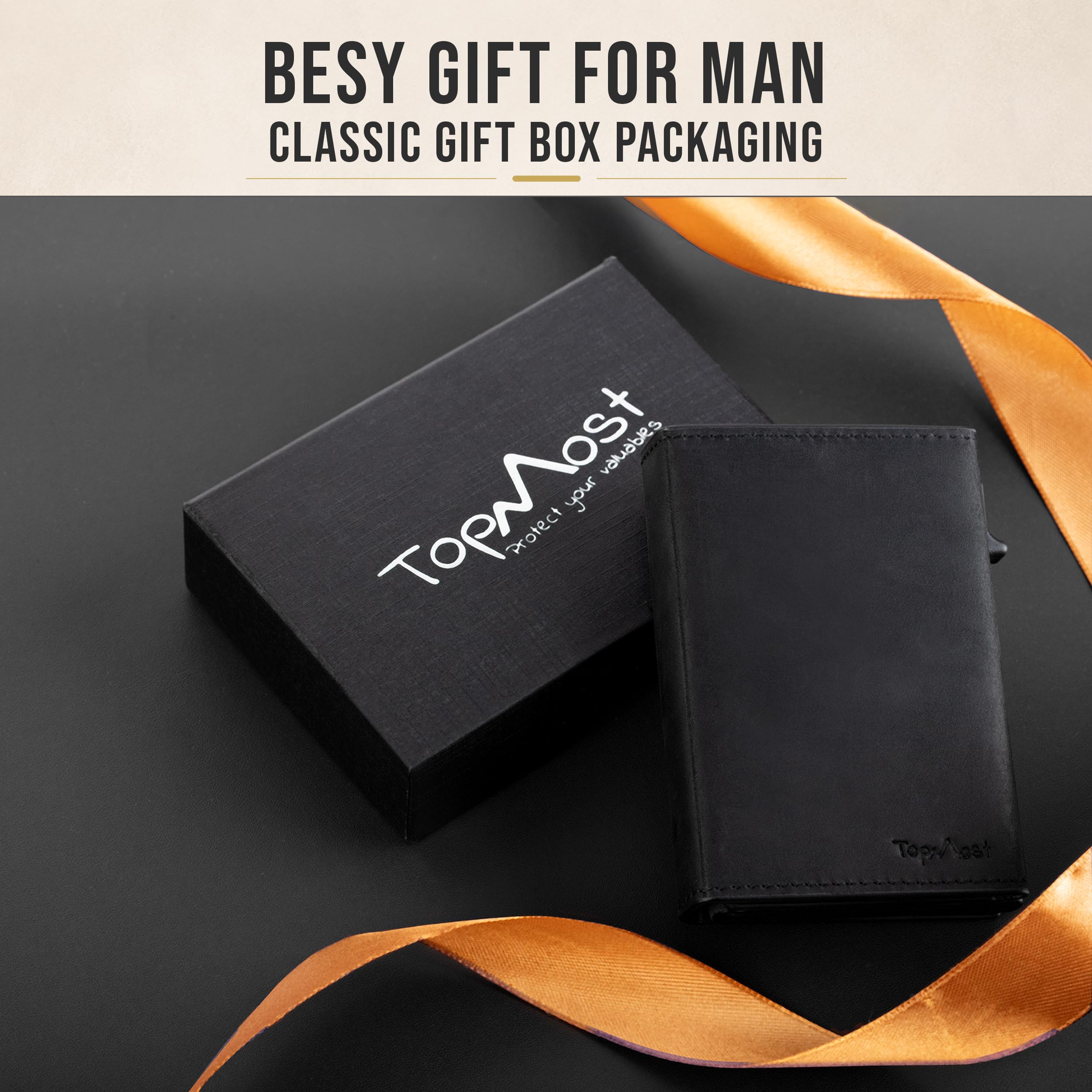 TopMost Men's Genuine Leather Flip Wallet Credit Card Holder Ridge Blokowanie RFID Portfele dla mężczyzn z okienkiem identyfikacyjnym, wąskie, minimalistyczne, pojemność 5-9