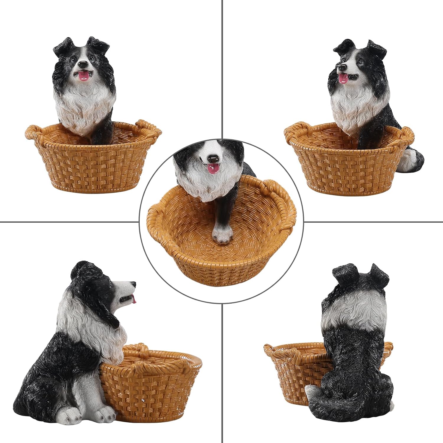 Border Collie Storage Basket, Small Resin Desk Organizer, Cute Border Collie Face Holder for Keys, Remote, Dog Toys – 6.69in, 1.4 LBS