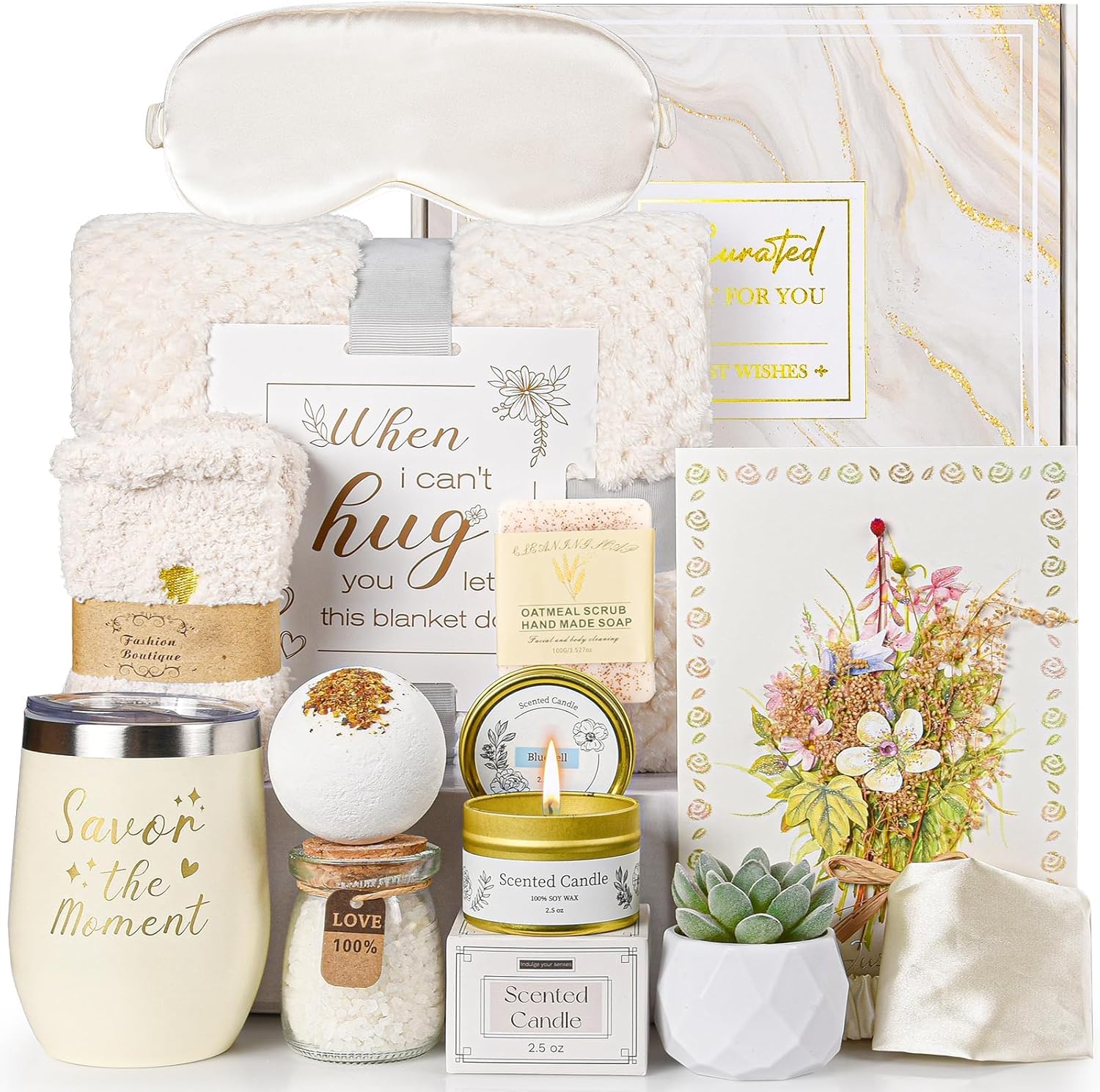 Self Care Gifts for Women: 11pcs Get Well Soon Gifts Basket, Ivory Relaxing Care Package After Surgery,Luxury Cancer Care Set,Unique Birthday Gift Box for Mom Her Friend Sister Wife Grandma Girlfriend