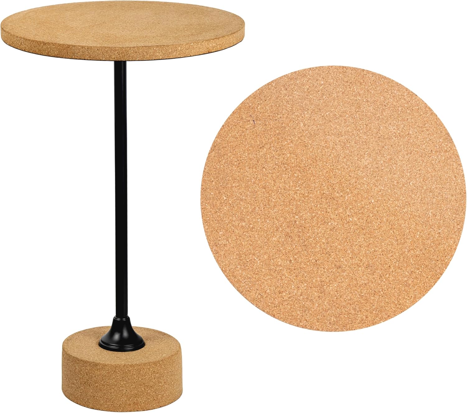 JONATHAN Y END1002A Calix 23.5" Contemporary Minimalist Metal/Cork Round End Table, Light Brown/Black Drink Table for Living Room, Bedroom, Office, Bathroom