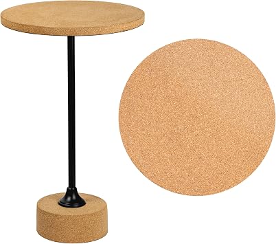 JONATHAN Y Calix 23.5" Iron and Cork Round Pedestal End Table with Candlestick Leg, Minimalist Martini Side Table for Small Spaces, Living Room, and Bedroom, Light Brown and Matte Black END1002A
