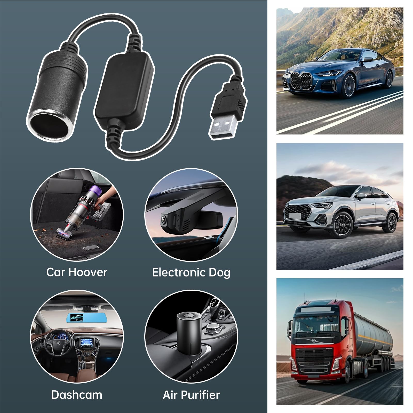 Anei Cavo convertitore da USB A maschio a presa accendisigari femmina 12 V adattatore auto per GPS Dashcam