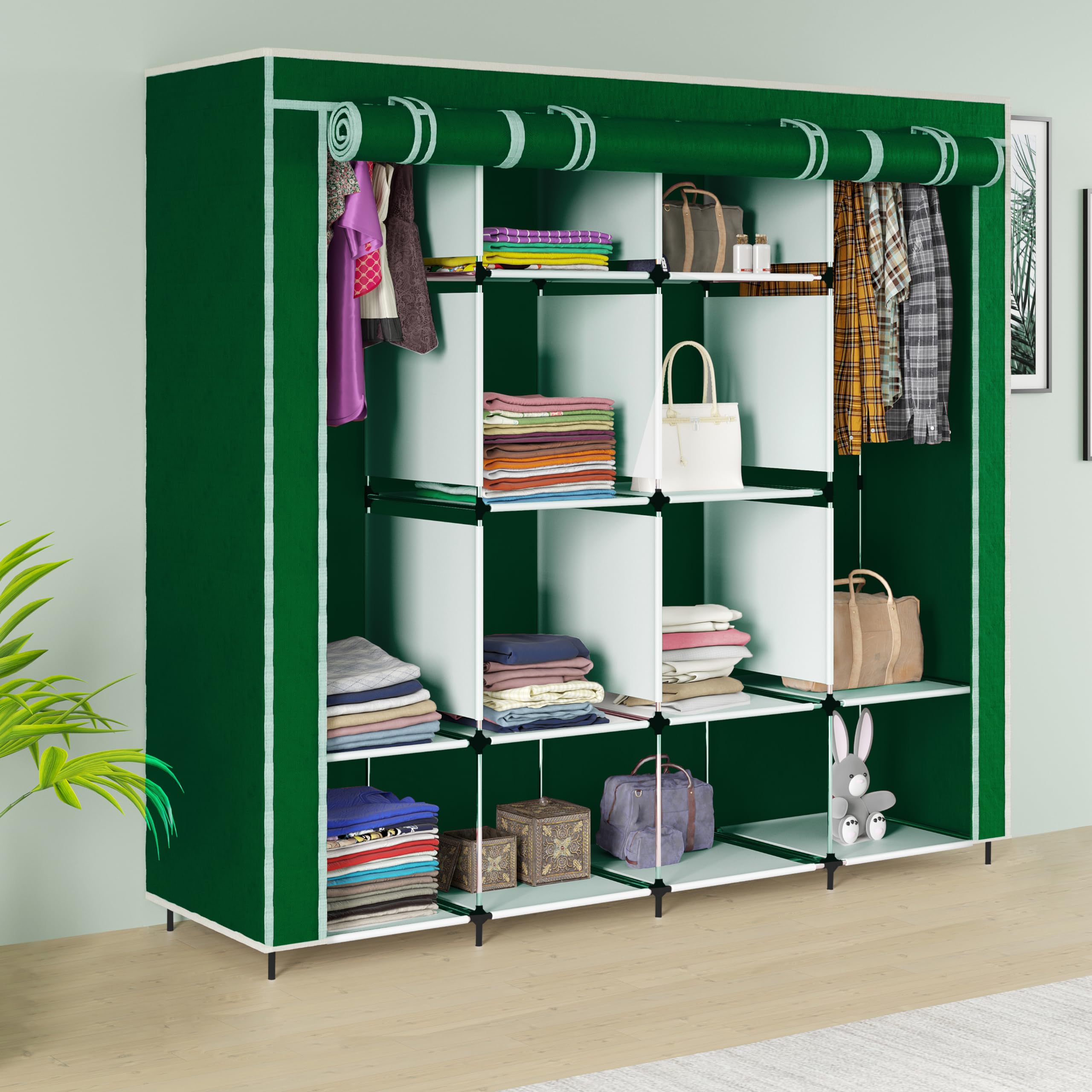 GTC Collapsible Wardrobe Clothes Almira, 2 Hanging Space, 12 Shelves, 1 Side Pocket Non-Woven Fabric (W 88270) (B0CZDYZ6HG) Amazon Price History, Amazon Price Tracker