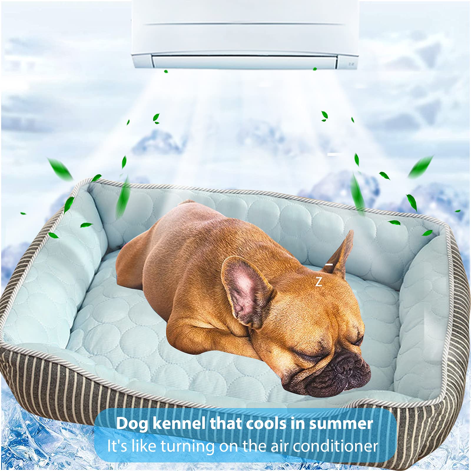 PETCUTE Lit Orthopédique pour Chien de Taille Moyenne,Anti-anxiété,Frais Paniers pour Chiens avec Fond Antidérapant,Lavable Canapé pour Chien Grande Taille,Convient pour l'été(Bleu,L)