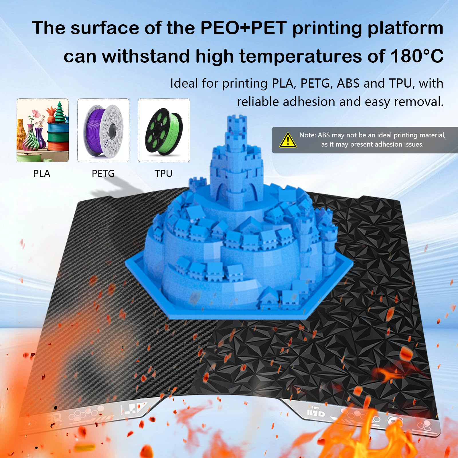Plataforma de Impresión para Bambulab H2D H2S, PET (Carbono) + PEO (Diamante) Build Plate 355 x 346 mm, Acero para Resortes de Impresión 3D de Doble Cara para Bambu Lab H2D/H2S Textured Print Plate