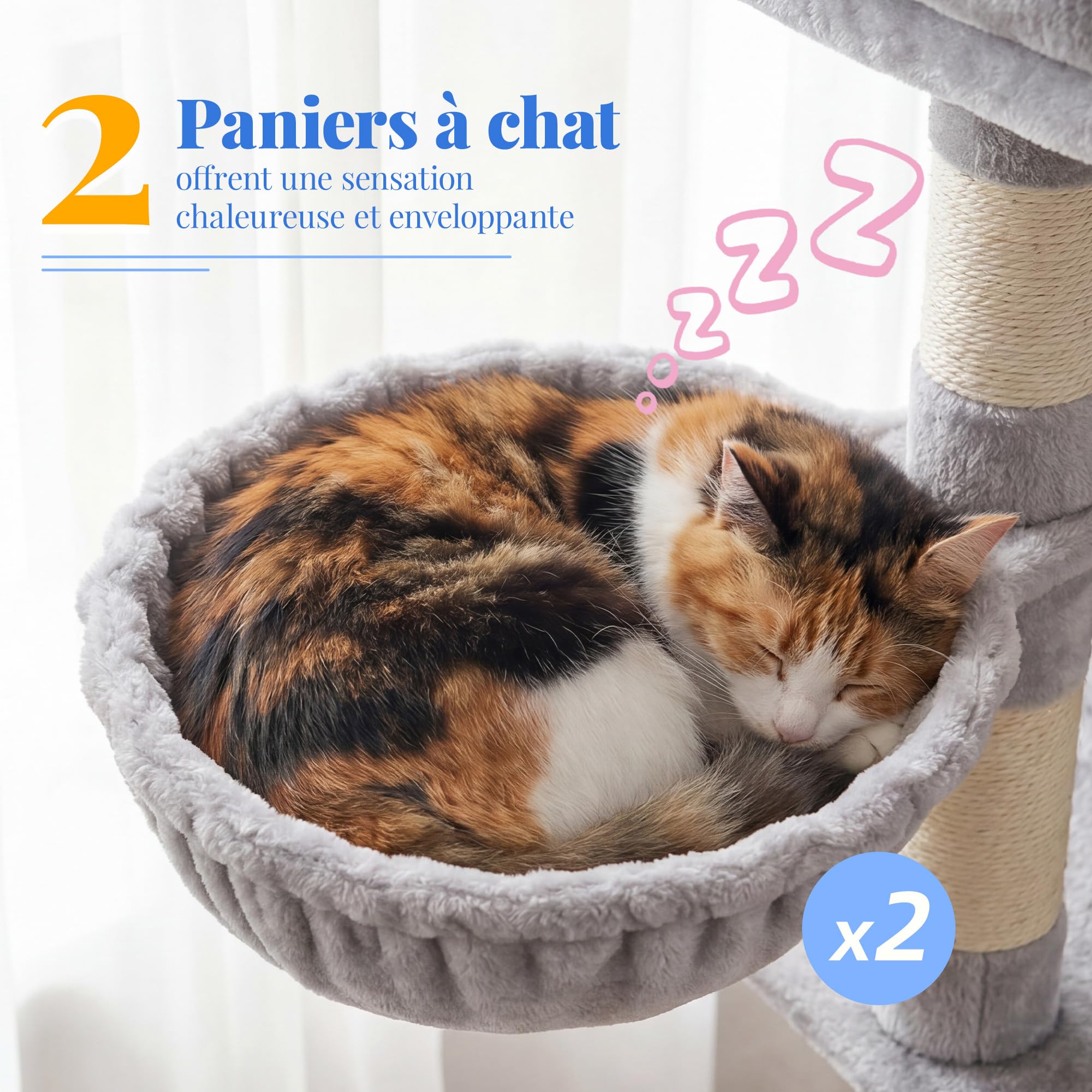 Hey-brother Arbre à Chat XXL, Arbre pour Chats Multi-Niveaux de 188 cm de Haut, équipé de 2 Grandes Plateformes, 3 Trous, 2 Paniers, des Colonnes de Sisal pour Griffer, Gris 0EMPJ035-MW