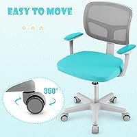 Vista 33 de POWERSTONE Silla de escritorio para niños, silla de computadora de malla ajustable con reposabrazos, cojín suave y silla de oficina giratoria de Rosa