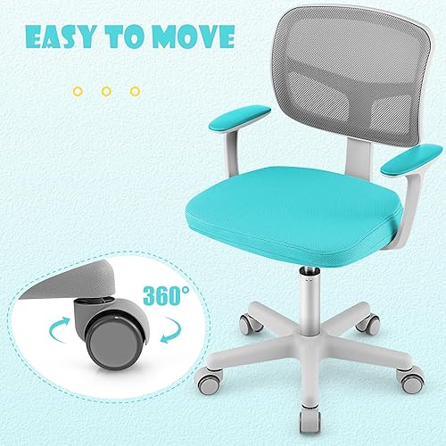 Miniatura 33 de POWERSTONE Silla de escritorio para niños, silla de computadora de malla ajustable con reposabrazos, cojín suave y silla de oficina giratoria de