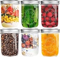 Miuyhji Wide Mouth Mason Jars 16 oz [6 Pack] - Airtight Lids for Canning, Pickling, Fermenting, Meal Prep & Decor