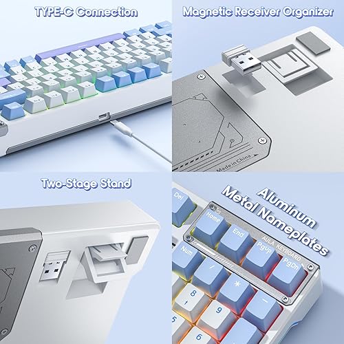Miniatura 7 de AULA Teclado de 99 teclas, triple modo BT5.02.4GHzUSB-C, teclado mecánico personalizado intercambiable en caliente, teclado inalámbrico RGB con