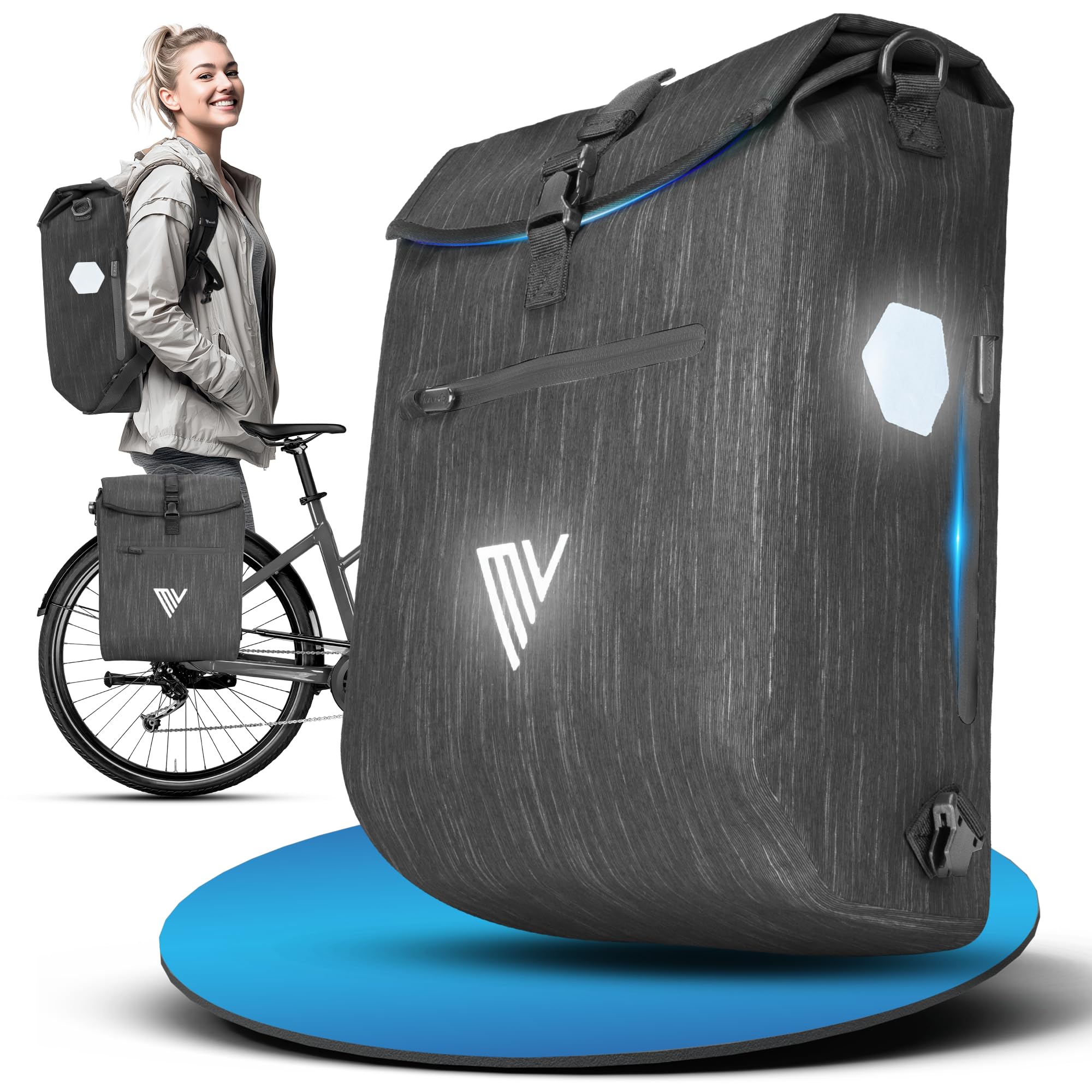 MIVELO 3in1 Fahrradtasche für Gepäckträger - Fahrrad Tasche Rucksack mit gepolstertem Laptopfach - Gepäckträgertasche hinten 100% wasserdicht mit Reflektoren (Graphit, 20 Liter)