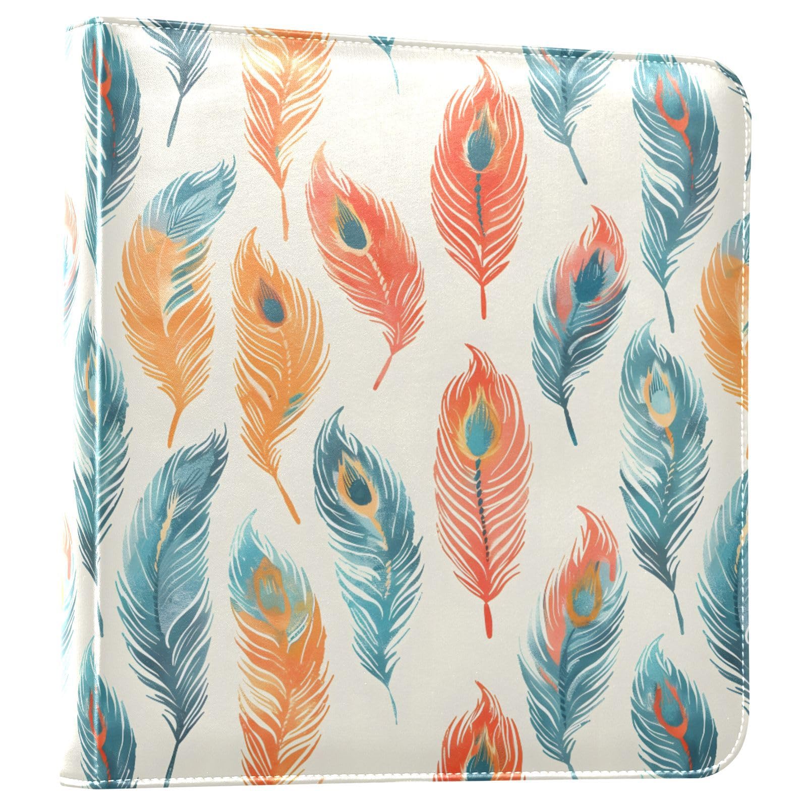 JIPONI Handdrawn Phoenix Feather Large Photo Album, DIY Leather Cover Scrapbook Albums for 4x6 5x7 6x8 Pictures, Self Adhesive Memory Book for Wedding, Baby, Family