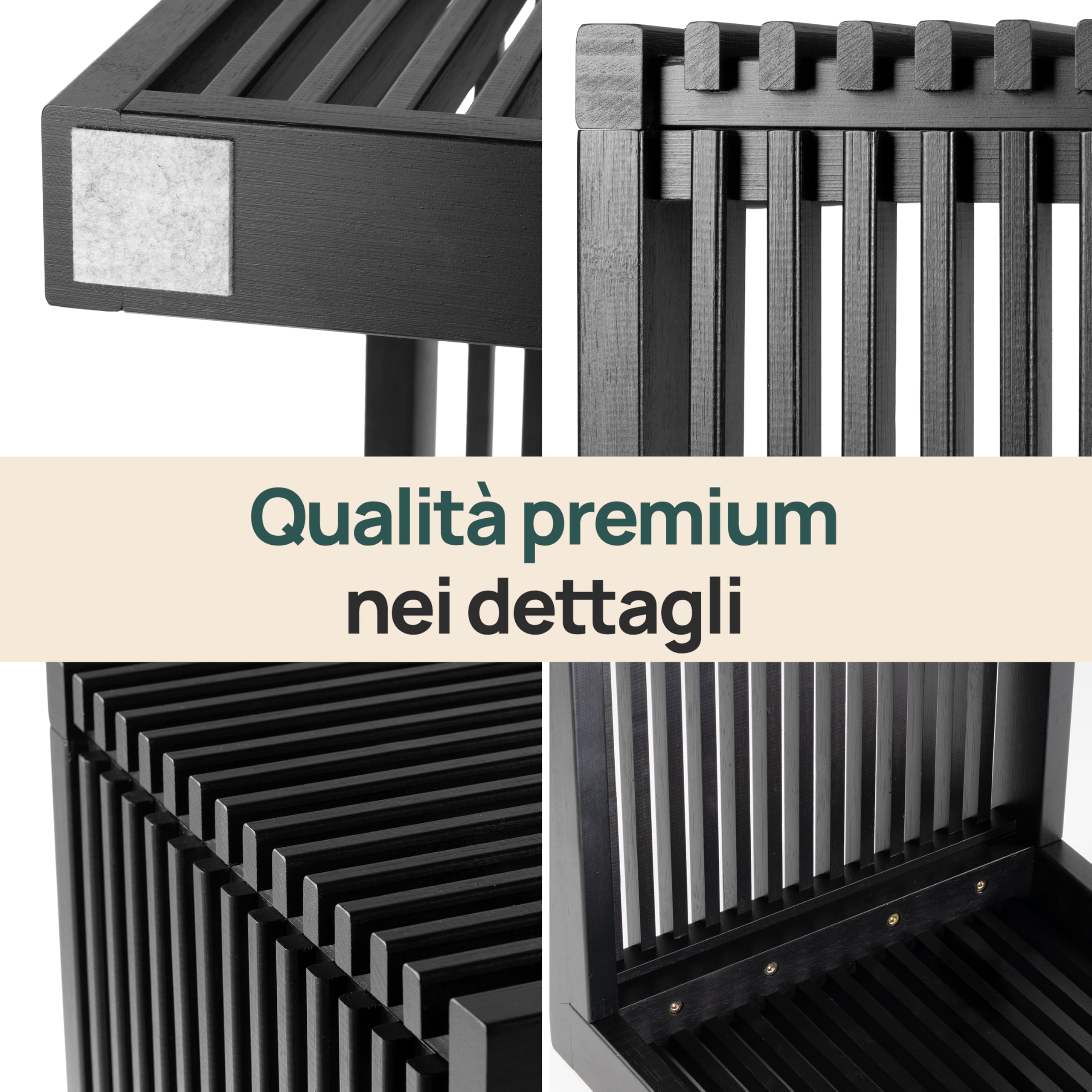 BAM BOO BOX Panca in bambù nero – panca legno senza schienale per corridoio, bagno, cucina, sala da pranzo o camera da letto – piccola panca 90 x 33 x 43 cm – portata 250 kg