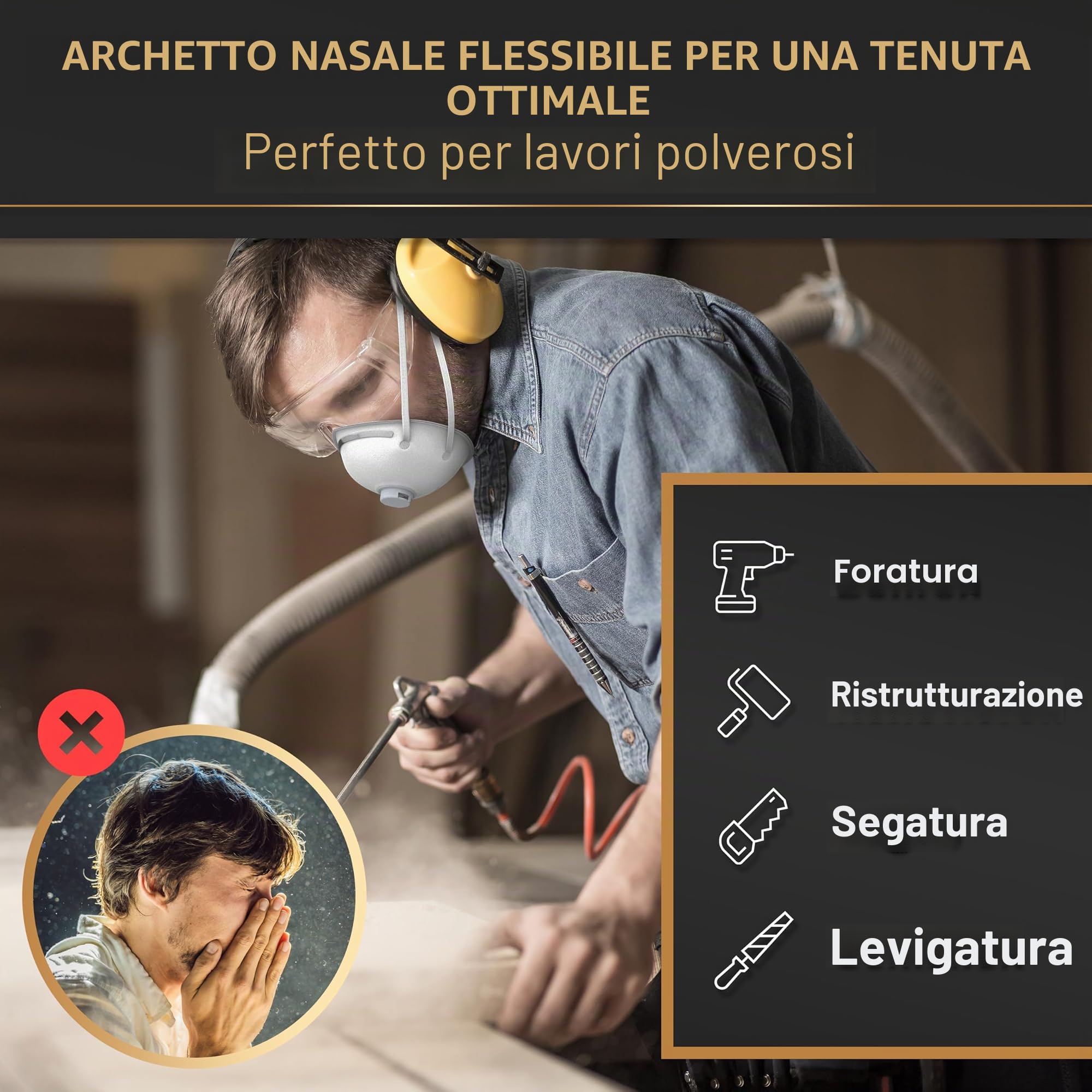 Heldenwerk Mascherina di protezione respiratoria in set da 5 10 o 20 FFP1 perfettamente regolabile per polveri sottili