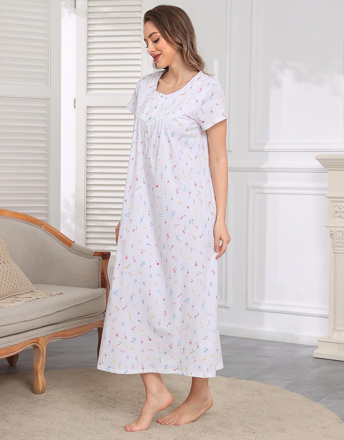 IZZY + TOBY Women Cotton Long Nightgowns Sleeveless Nightshirts U Neck Full Length Sleep Shirts