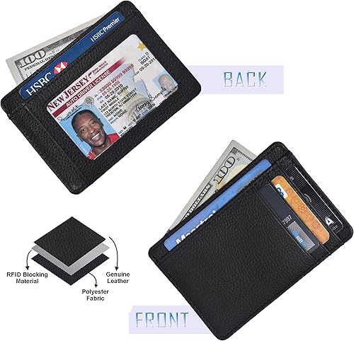 Miniatura 3 de Oak Leathers Cartera delgada de cuero real para hombres y mujeres, con bloqueo RFID, tarjetero de crédito, regalo para él y ella