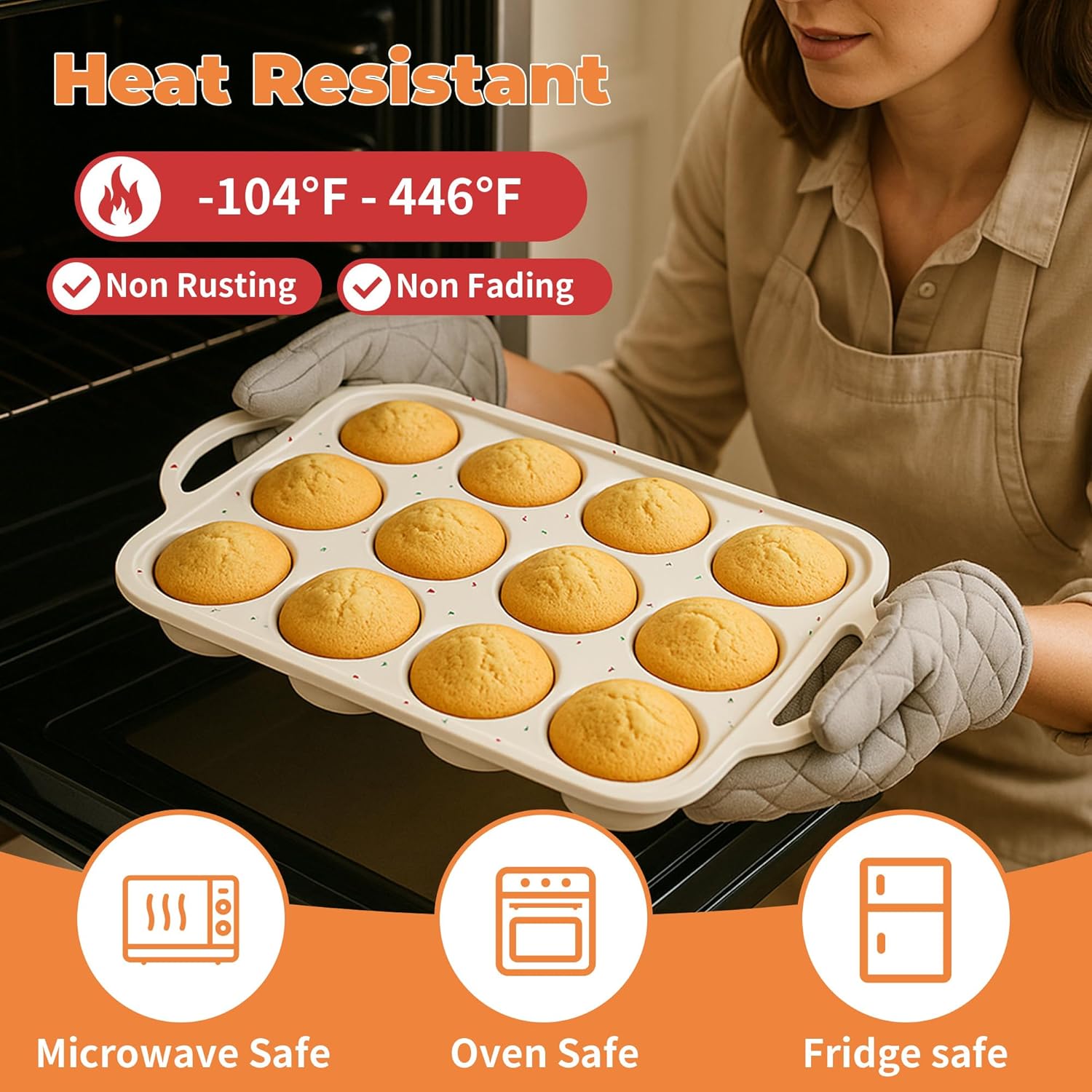 2Pack Silicone Muffin Pan For Baking With Metal Reinforced Frame, 12 Cup Regular Size Nonstick Cupcake Pan, BPA Free Silicone Muffin Tray, Cupcake Baking Pan Molds for Oven - Image 5