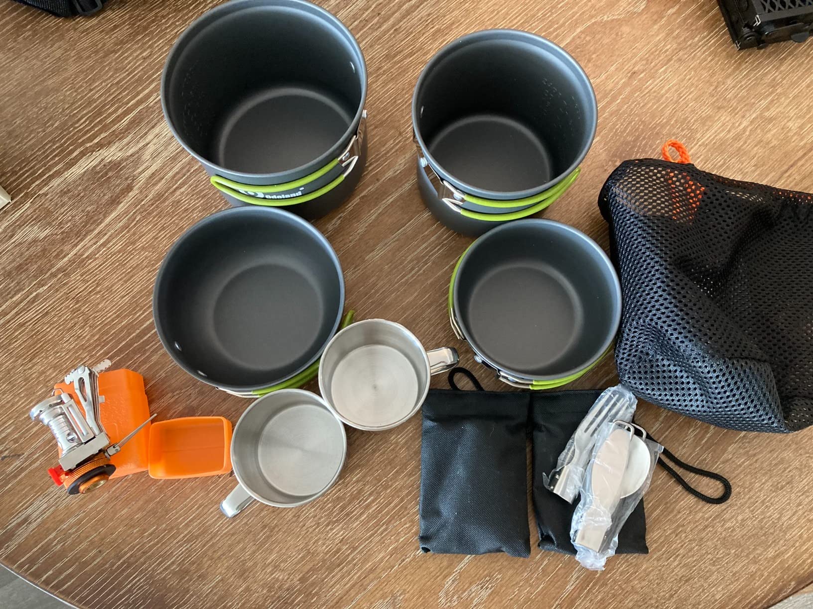 Odoland 16pcs Camping Cookware Mess Kit for 2 People, Lightweight Pot Pan Mini Stove with 2 Cups