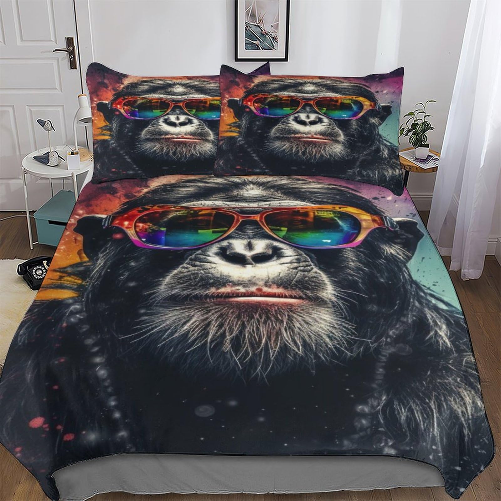 Dcccy Gorilla Quilt Cover Super-Soft Bedding Set Comfortable Printed Duvet Cover Sets With Pillowcases For Adults Kids Double (200X200cm)