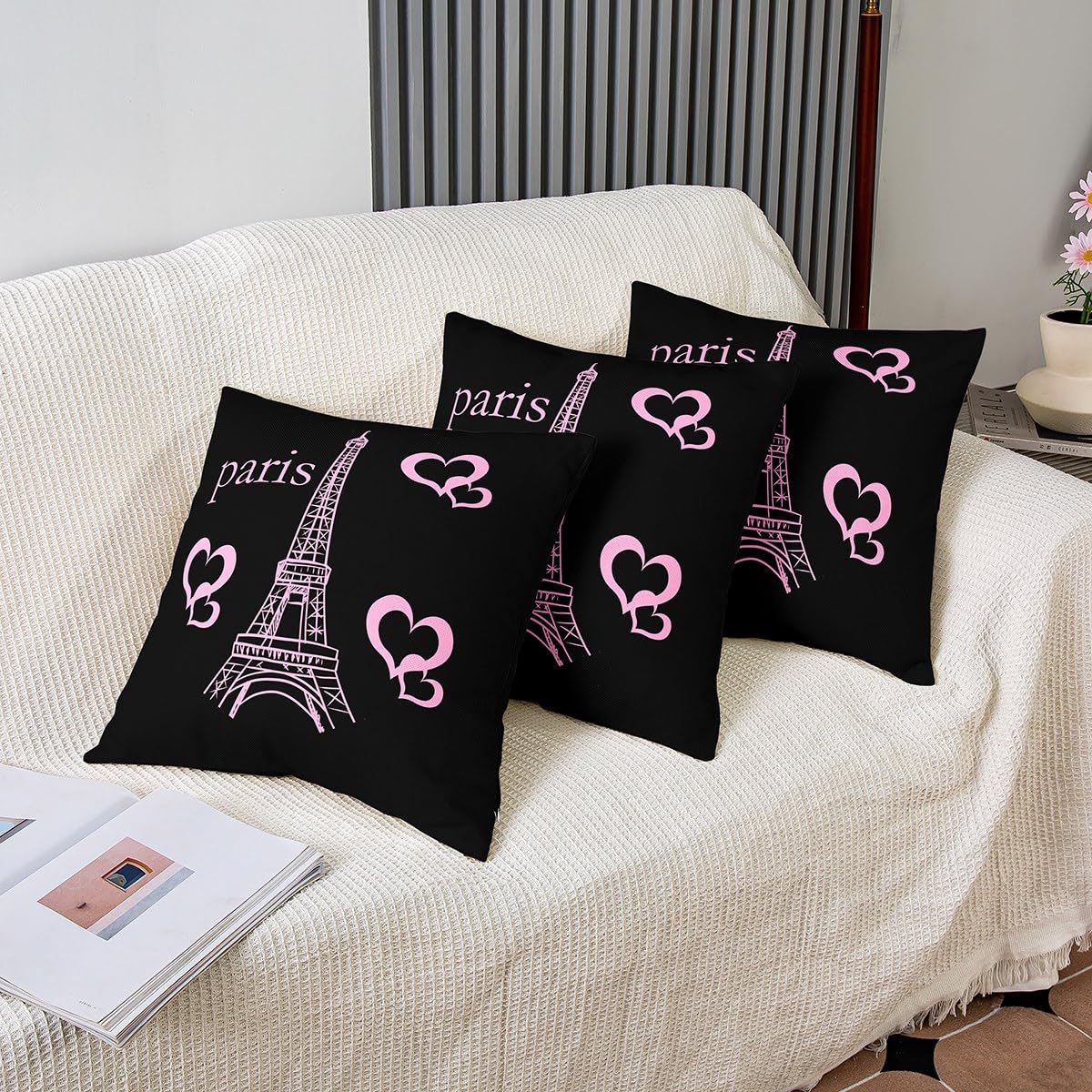 Paris Housses De Coussin Tour Eiffel Taies D'oreiller 60x60cm Paris Décoration Noir Rose Taie Oreiller Valentines Lot De 2 Housse Coussin Pour Lit Canapé