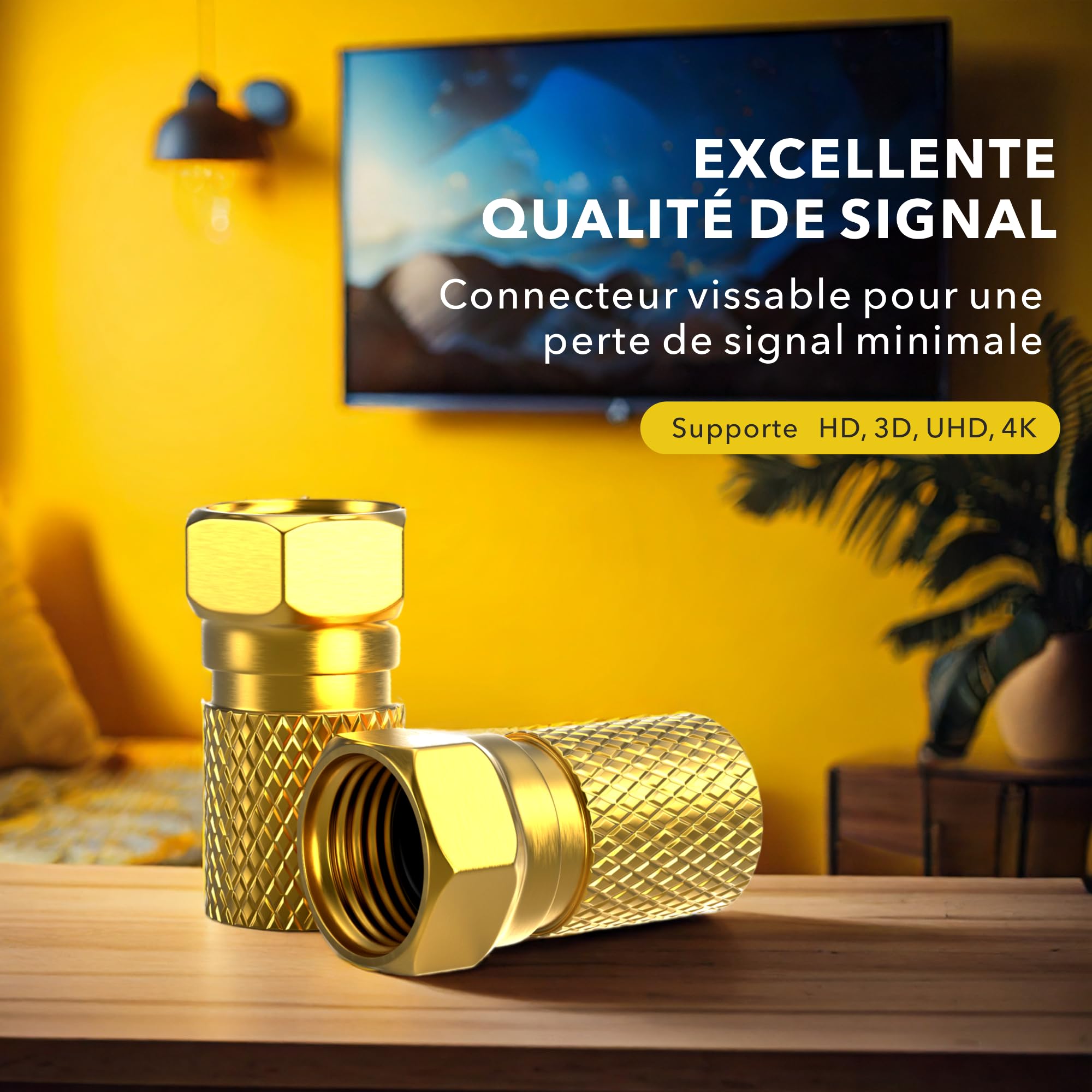 Connecteur F 7mm Fiche F 10 pièces dorées Joint caoutchouc Ecrou large Câble coaxial SAT LNB satellite à visser