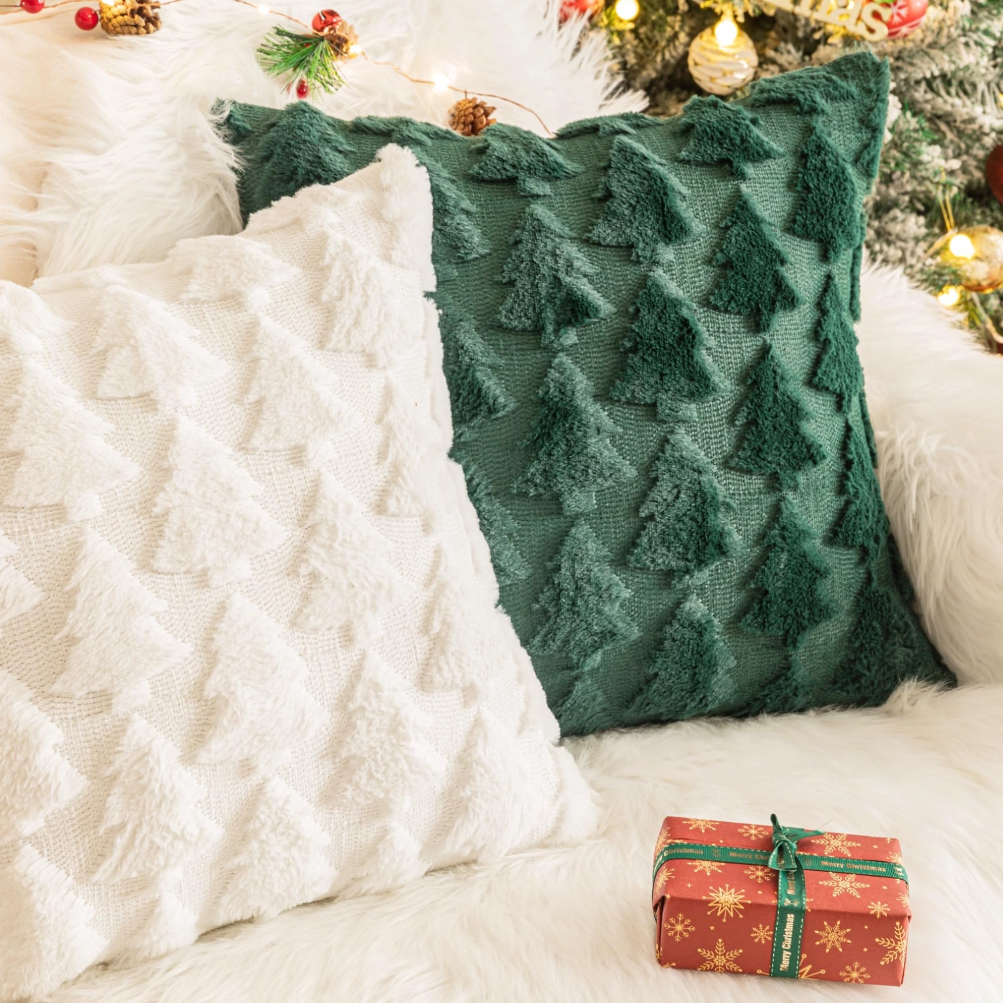 Federa Per Cuscino Verde A Forma Di Albero Di Natale: 45x45 Cm Con Nappe, Decorazione Invernale Per Divano E Letto - 3