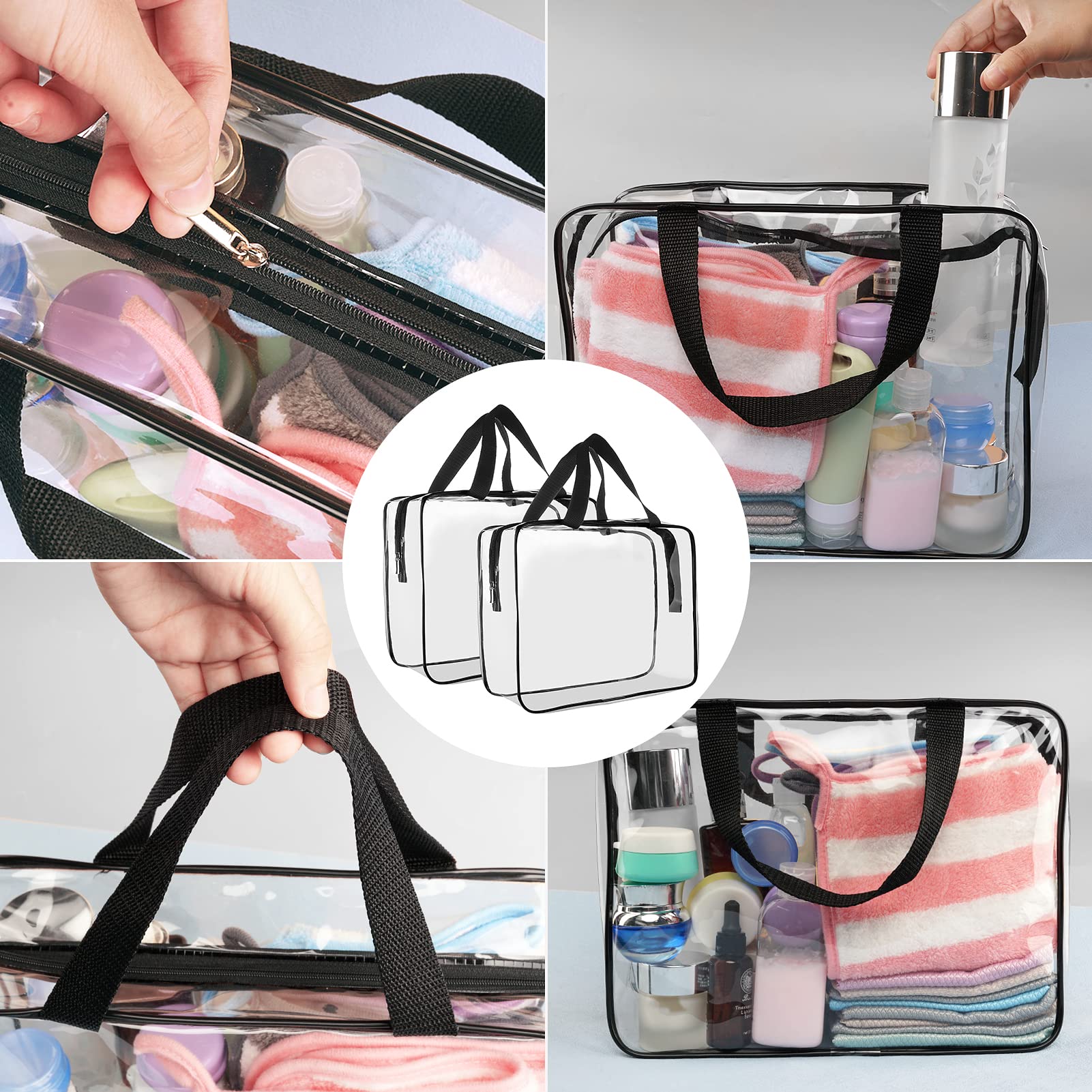 Kulturbeutel, transparent, Quartgröße, Reise-Make-up-Kosmetiktasche, PVC, Toilettenartikel, Kosmetiktasche für Damen und Herren, 3 Stück, Transparent, 2L, Minimalistisch