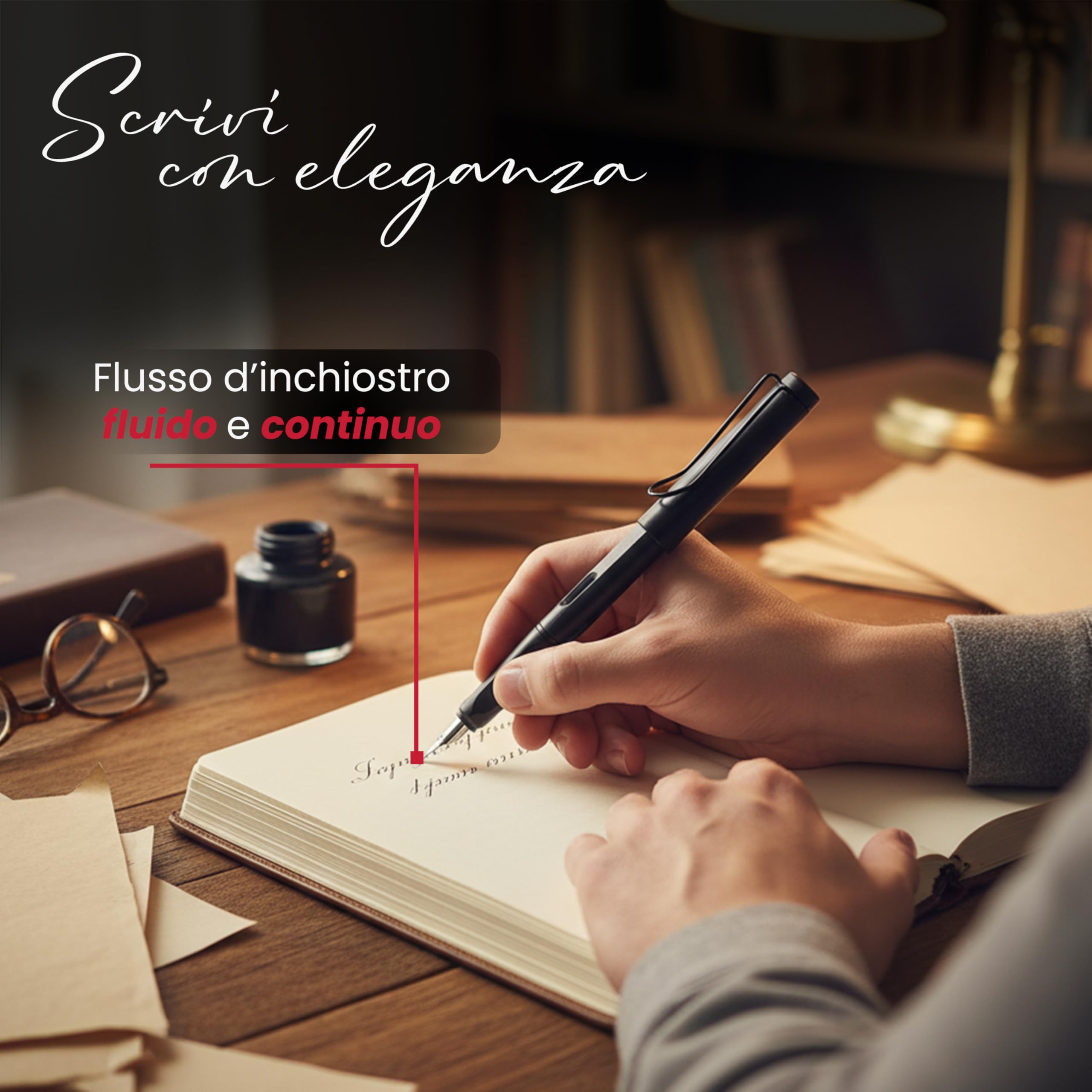 Penna Stilografica Elegante con Pennino in Acciaio Inox, Ricaricabile con 5 Cartucce Incluse