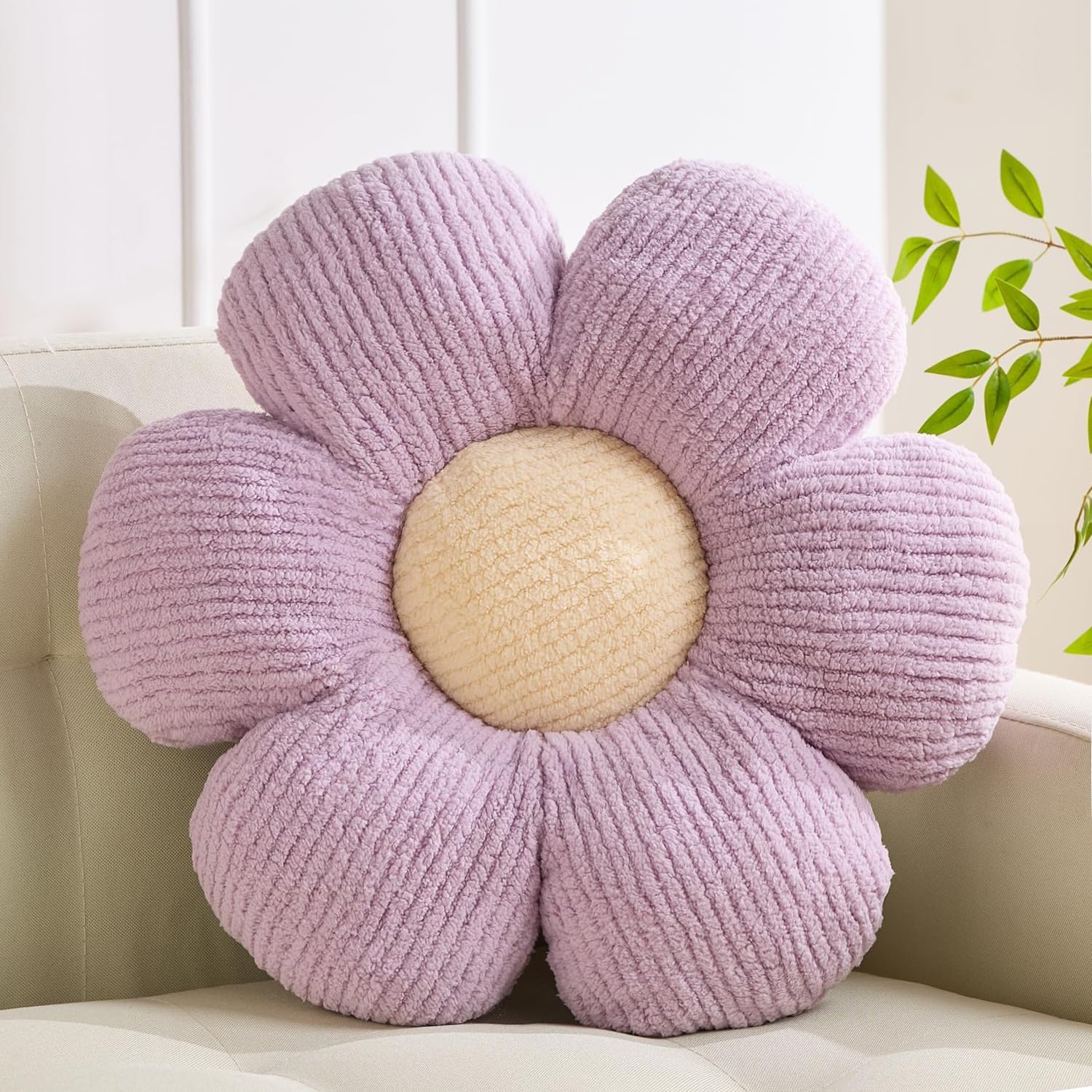 XIAIJIA Flower Pillow,Daisy Throw Pillows, Flower Cushion, Purple,15.7Inch