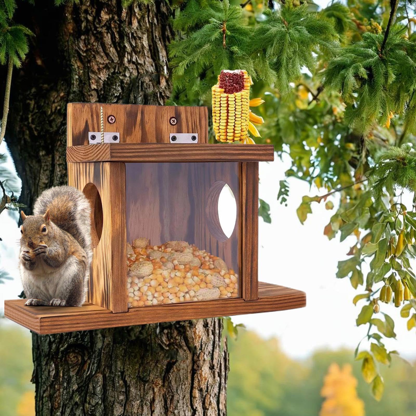 Mangeoires à écureuils pour l'extérieur, boîte de Maison pour Tamias, mangeoire à écureuils en Bois, Maison d'alimentation pour Tamias, décoration de Jardin pour l'extérieur et la Cour
