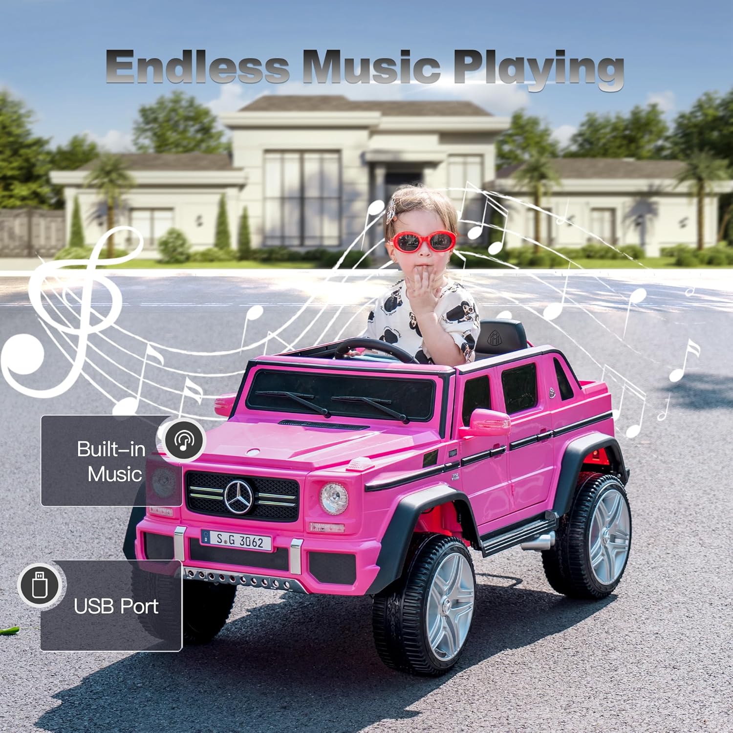 1-Seat Licensed Mercedes-Benz G650 Ride-on Car for Kids, 12V Kids Ride-on Toy Truck Vehicle, Electric Car Battery Powered for Toddlers with Remote Control, Music (Pink, 12V)