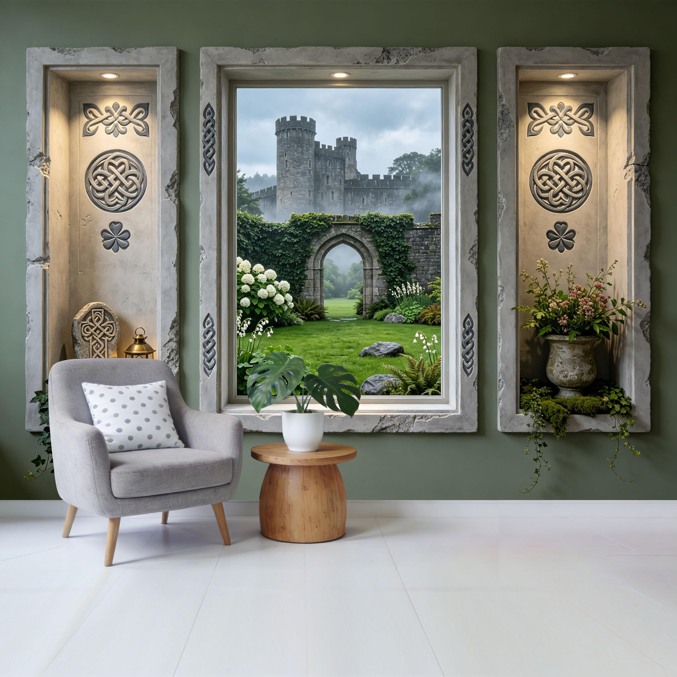 Removable Self Adhesive Fabric Mural， 3D Medieval Castle Stone Archway Custom Size Wall Covering， UV Protected Waterproof Washable Wall Decor for Living Room Bedroom Bathroom