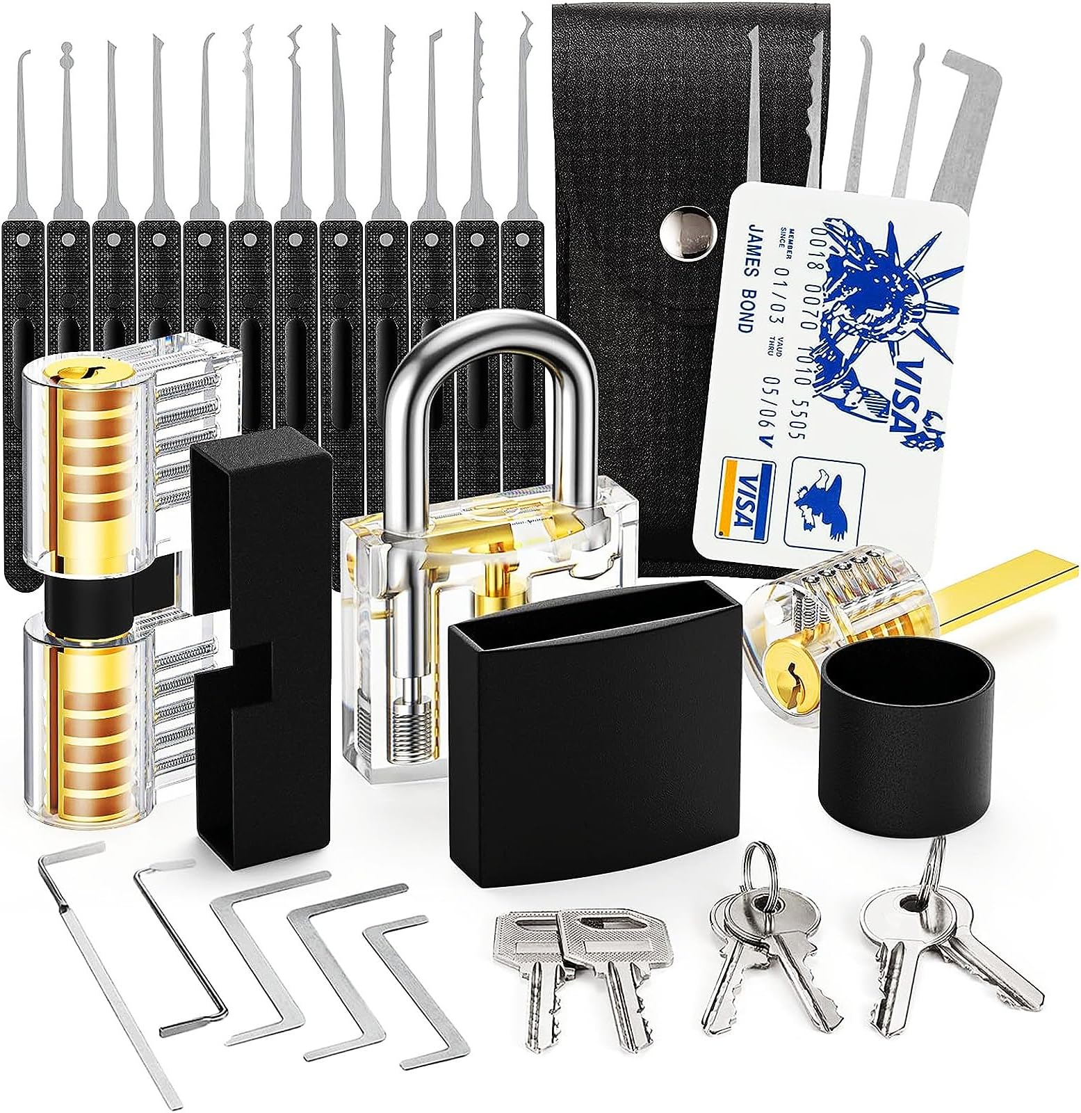 Combination Lock Set with 6 Keys Kit Padlock with Key, 2-1/2 Inch Long Shackle,Lock and Key for Outdoor Pick Picking Fence,Sheds, Storage Unit, Gate, Toolbox,Trailer,Garages, Black A5598