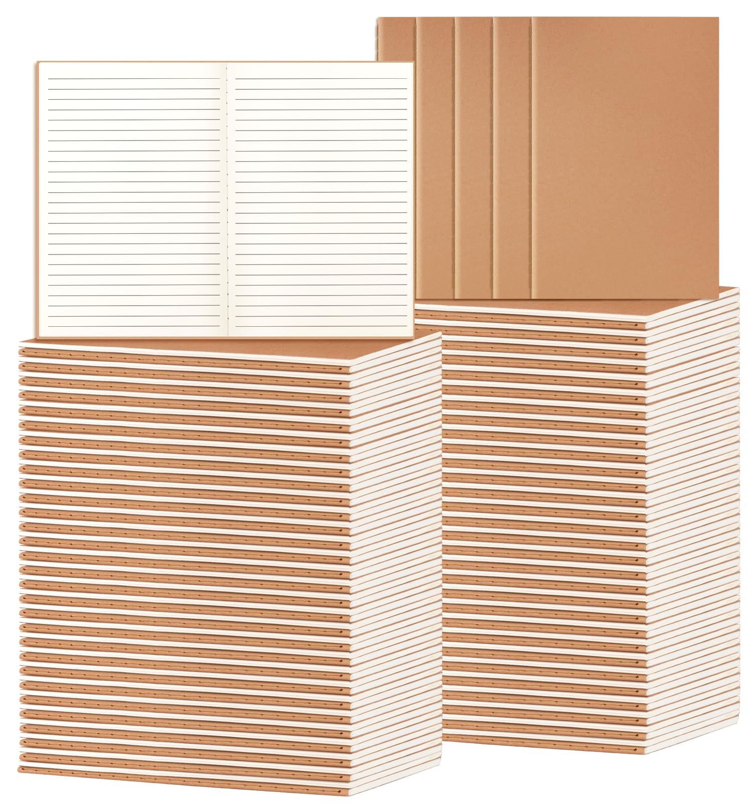 Confezione da 100 quaderni A5 a righe in carta kraft, a righe, con copertina morbida, 20 x 14 cm, 60 pagine, set per lavoro, scuola, studenti, bambini, scrittura