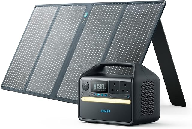 Anker 535 Portable Power Station, PowerHouse 512Wh with 100W Solar Panel, Solar Generator with LiFePO4, 2 × AC Outlets, 60W USB-C PD Output, LED Light for Outdoor Camping, RV, Power Outage, and More