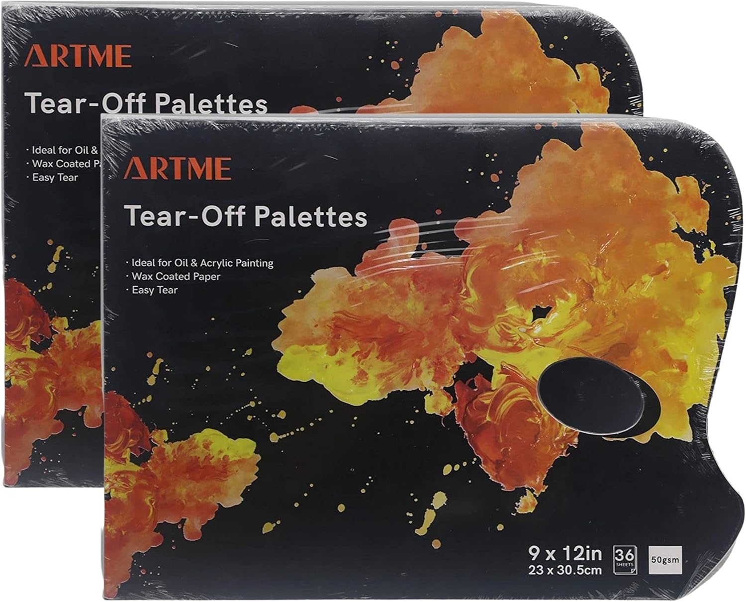 Afscheuren palet 2 Pack – 36 vellen/papier wegwerppalet 23×20,5 cm/ 50gsm wax gecoat papier met een duimgat/eenvoudig te gebruiken/acryl, olieverf en aquarellen