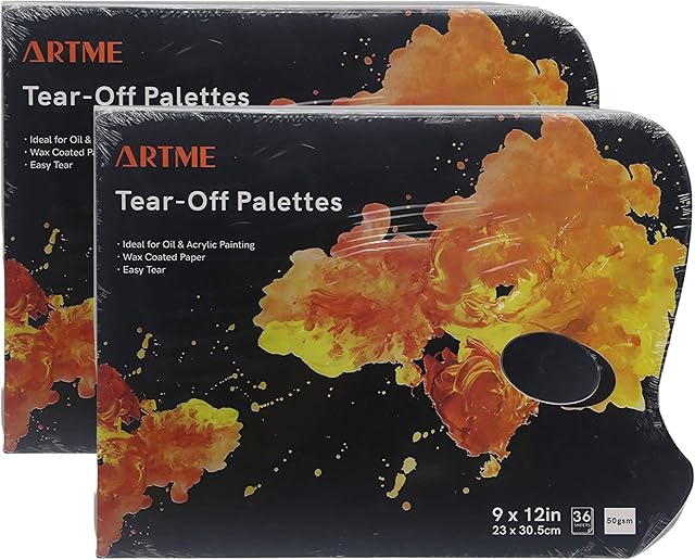 ARTME Tear Off Palette 2 Pack - 36 Sheets/Paper Disposal Palette 23x30.5cm/ 50gsm Wax Coated Paper with a Thumb Hole/Simple to Use/Acrylics, Oil Paints & Watercolours