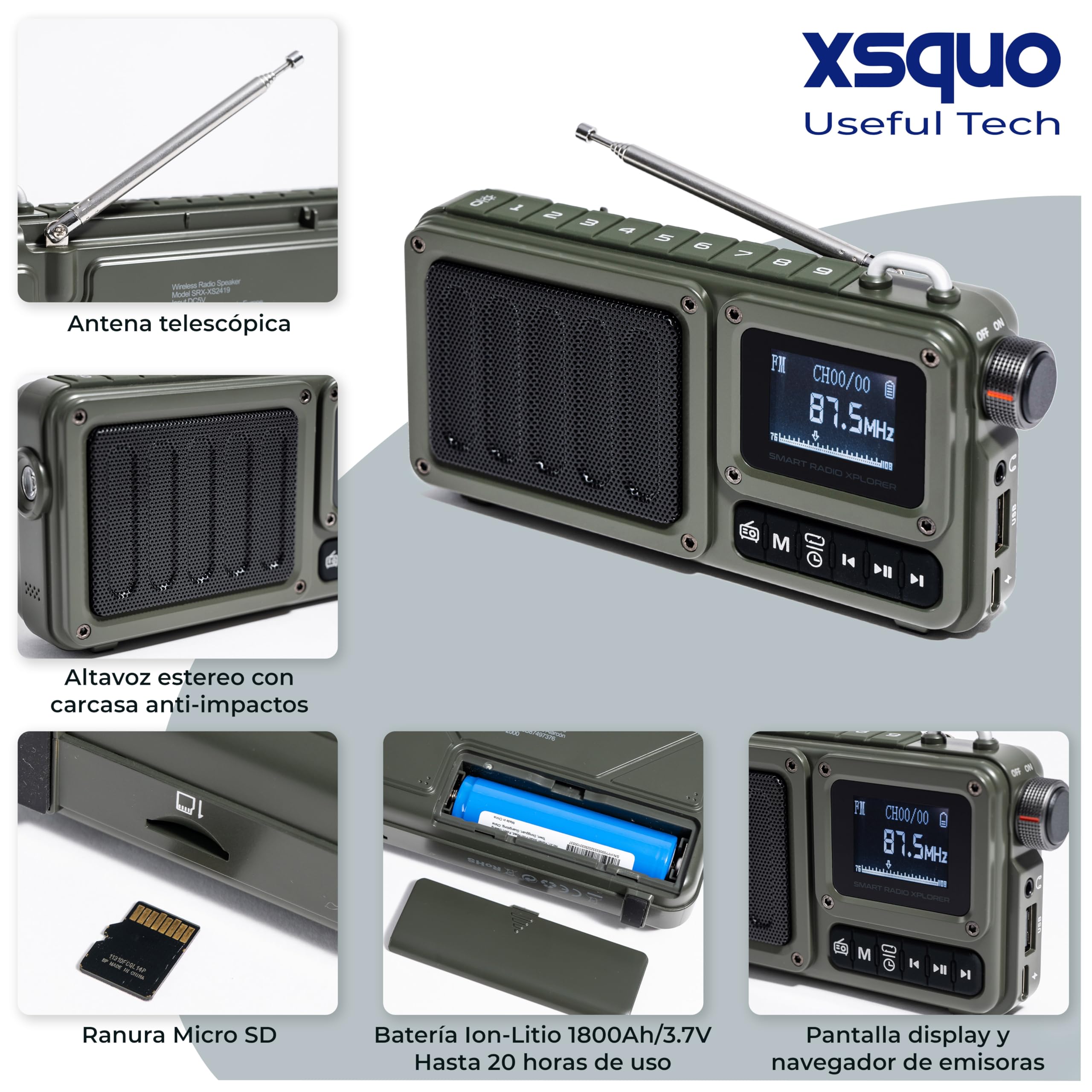 Radio Portable Rechargable 3 en 1 pour Camping Chantier Survie FM Bluetooth Autonomie 20H Puissante – Haut Parleur 8W Micro USB C AUX Compacte Nomade