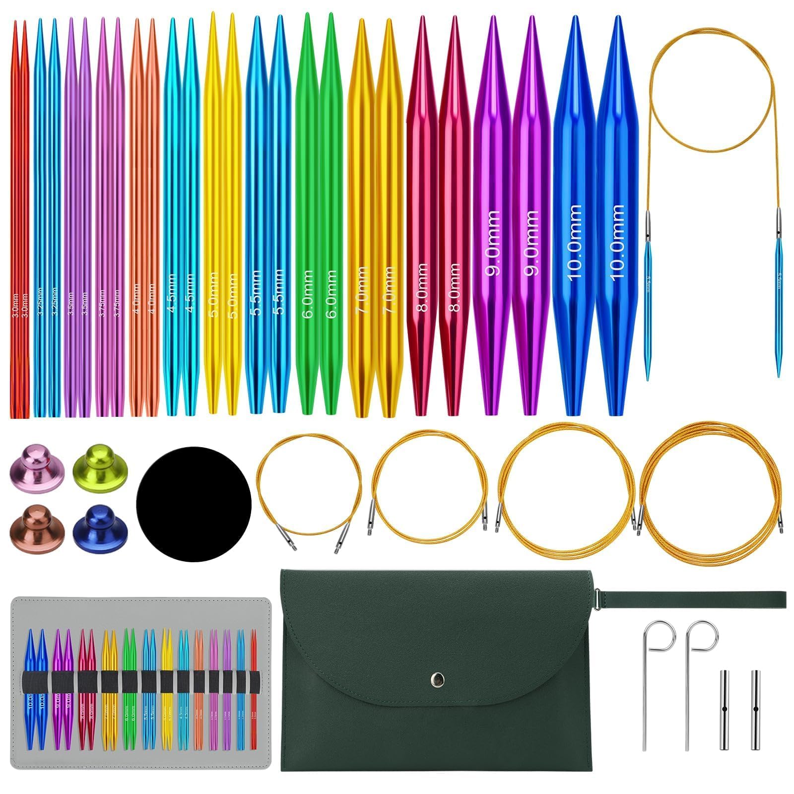 EEEKit 13 Paar austauschbare Rundstricknadeln, 10 cm, Rundnadeln von 3,0 mm bis 10 mm, mit Etui und Zubehör