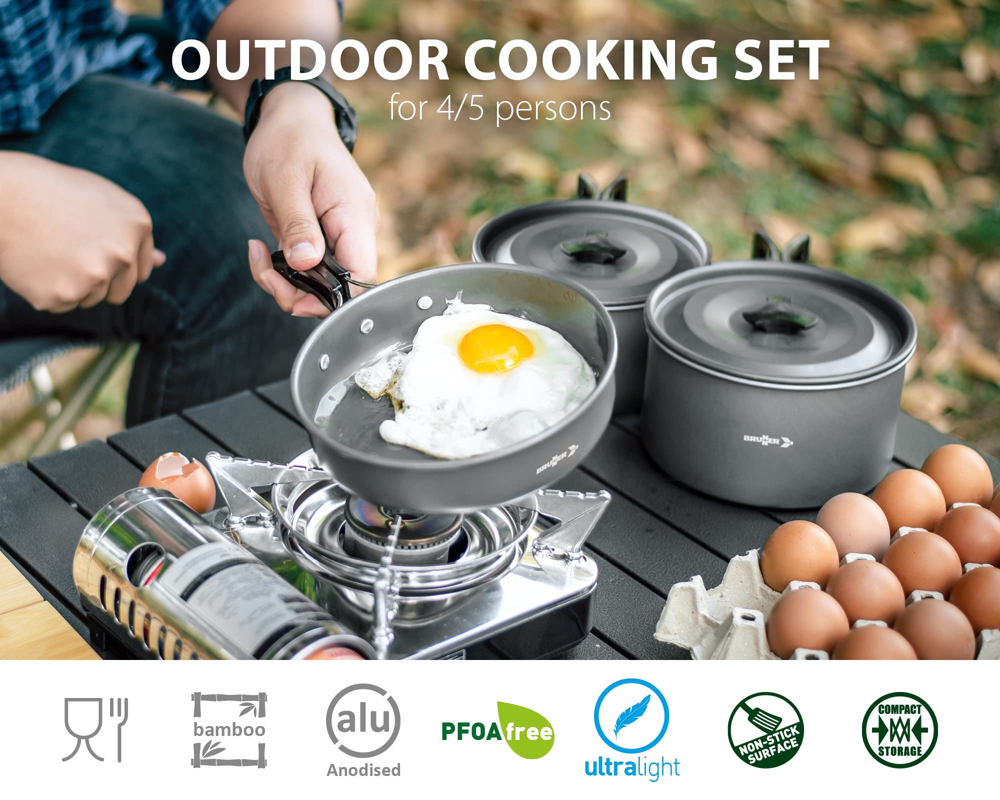 Brunner 0802026N Set Pentole Popote Outdoor in Alluminio Packpot Ultralite 20, per 4/5 Persone