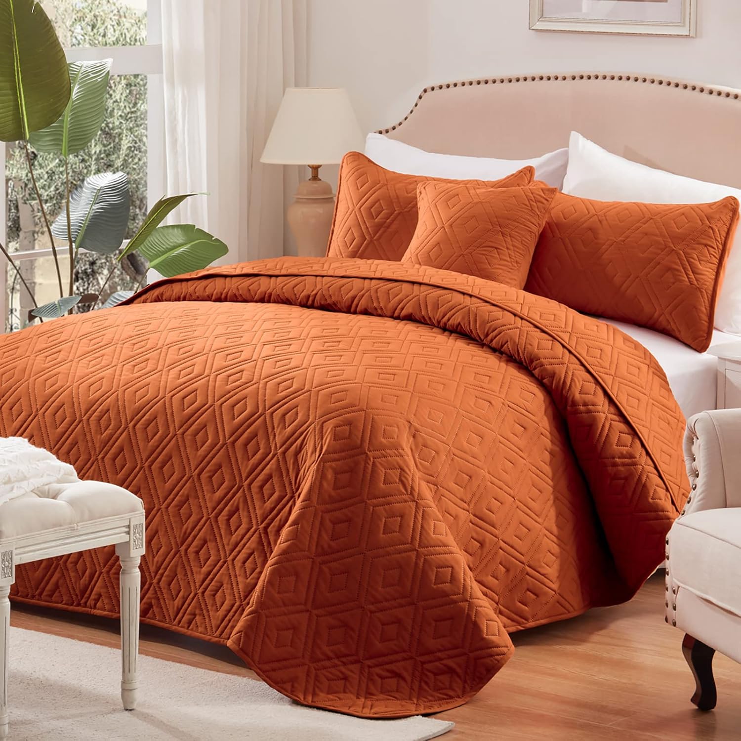 COZYART Quilt Set Twin Size Burnt Orange 2 Piece Lightweight Twin Quilt