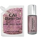 Face, Body & Hair Glitter Gel - Halloween Glitter for Kids and Women - 3 Oz Cosmetic-Grade Gel w/Moon & Stars for Festivals & Halloween Party, Easy Apply & Wash Off - Rose/Stardust Pink 2Pack