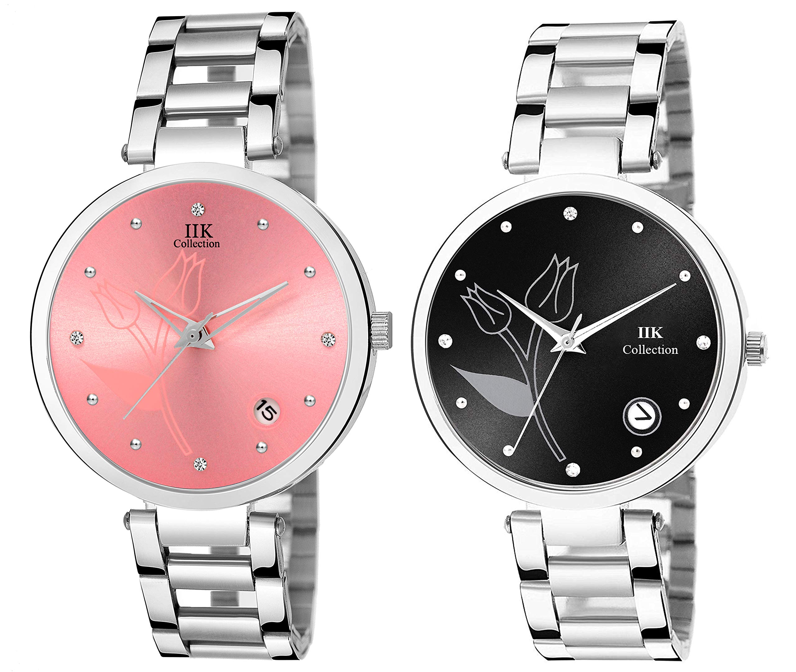 IIK COLLECTION Round Dial Stainless Steel Bracelet Chain Analogue Day & Date Functioning Watch for Women and Girls (B08R1TGW38) Amazon Price History, Amazon Price Tracker