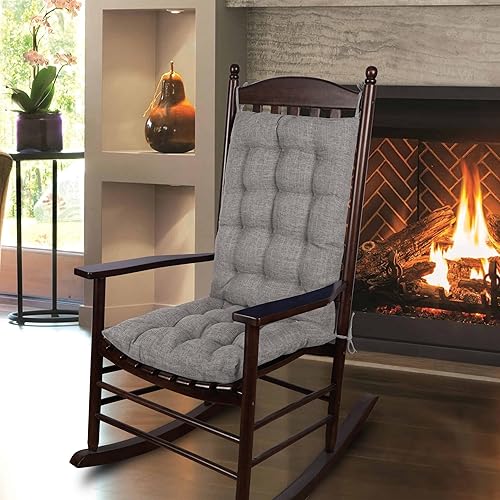 Miniatura 7 de ELFJOY Cojines de tela de lijado de color sólido para silla mecedora, juego de almohadillas para silla mecedora (V-GraceRed)