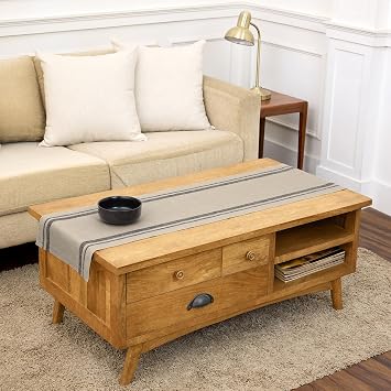 Solino Home Linen Table Runner 60 Inches - 100% Pure Linen Black and Natural French Stripe Table Runner 14 x 60 Inch Ideal for Dresser and Coffee Tables - Summer