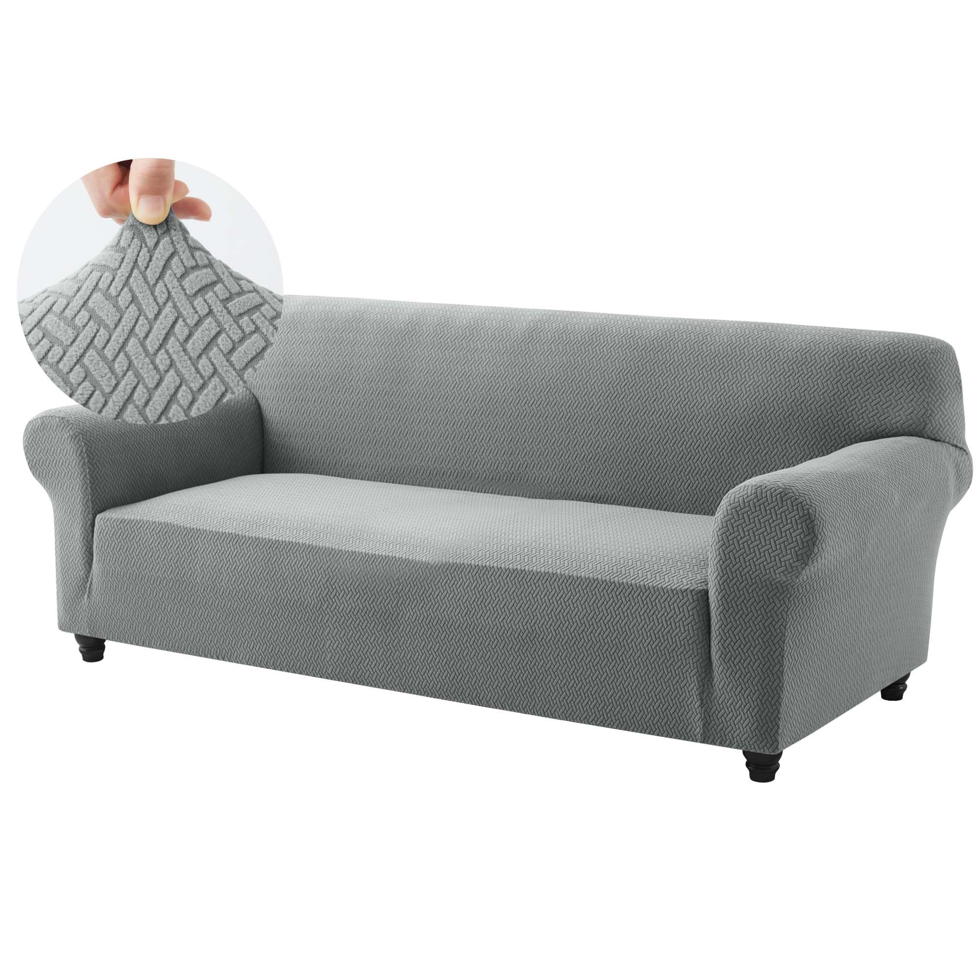 Hafaa High Stretch Sofa Cover 3 Seater Jacquard Spandex Non Slip Grey Sofa Slipcovers Elastic Fit Couch Covers for Living Room Soft Washable Furniture Protector for Pets/Kids/Dogs