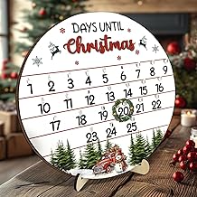 10.5'' Wooden Christmas Countdown Advent Calendar 2025 Day Until Xmas Decorations Wall Hanging Table Home Decor Welcome Door Sign Calendar Number Date Christian Holiday Gift HU-FR11-B