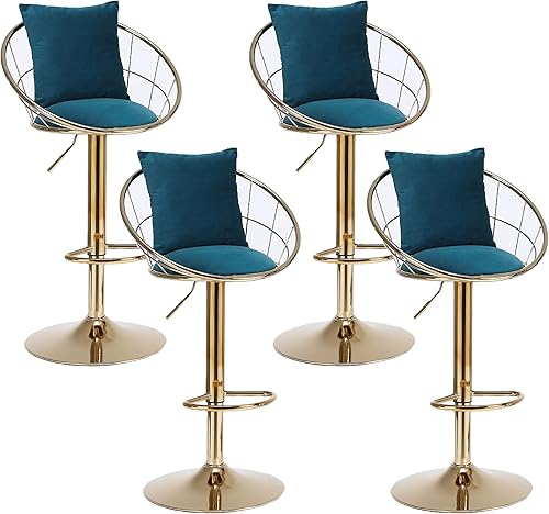 Juego de 4 taburetes de bar giratorios de terciopelo de 360 modernos taburetes de bar ajustables de altura de mostrador sillas de bar adecuados para