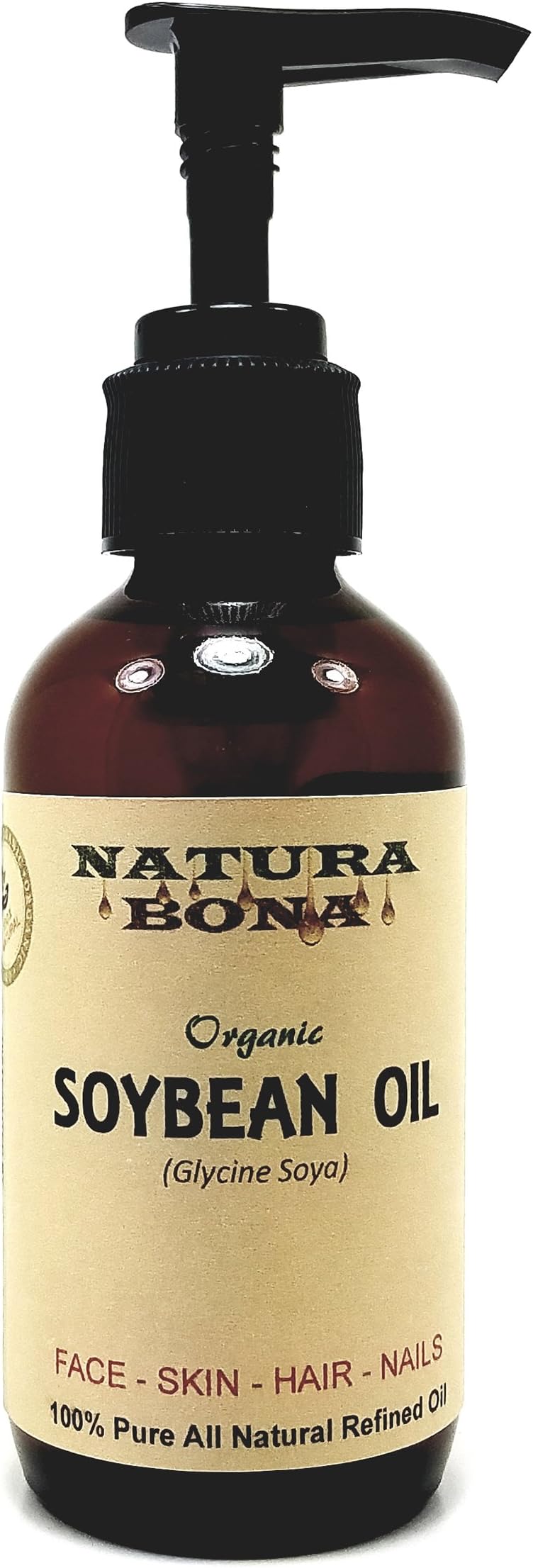 Pure Natural Soybean Oil for Face, Hair, Body and Nails. Cold Pressed,100% Natural, No Additives. A Proven Natural Moisturizer. 4oz Amber Glass Pump Bottle